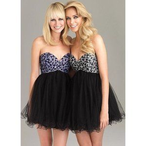 NIGHT MOVES BABYDOLL SHORT PROM DRESS 6487 BY ALLURE Black and Purple